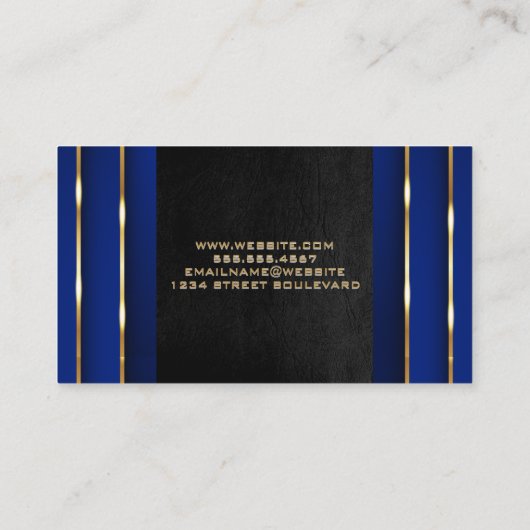 Gold Fin Tech Icon | Black Leather Gold Blue Visitenkarte (Rückseite)