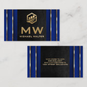 Gold Fin Tech Icon | Black Leather Gold Blue Visitenkarte (Vorne/Hinten)