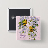 Gold Finch Birds & Apple Tree Pink Button (Vorne & Hinten)