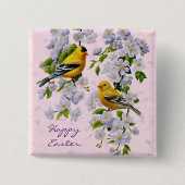 Gold Finch Birds & Apple Tree Pink Button (Vorderseite)