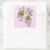 Gold Finch Birds & Apple Tree Pink Quadratischer Aufkleber (Tasche)