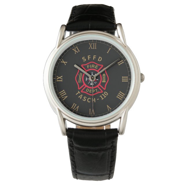 Gold Firefighter Abzeichen Personalisiert Armbanduhr (Vorderseite)