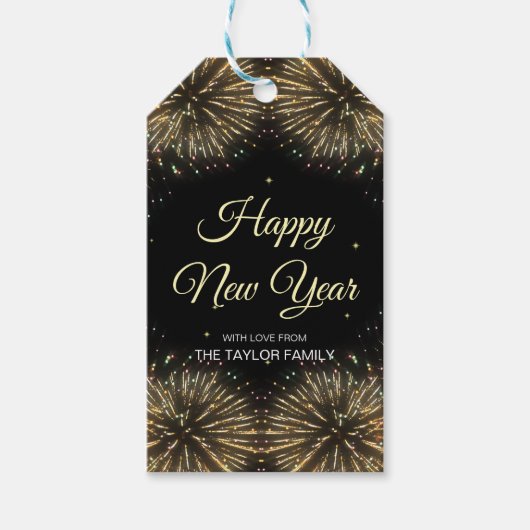 Gold Fireworks 2024 Frohes neues Jahr Geschenkanhänger (Vorderseite)