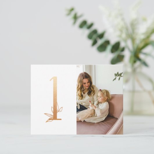 Gold First Birthday Foto Danke Post Card Postkarte (Stehend Vorderseite)