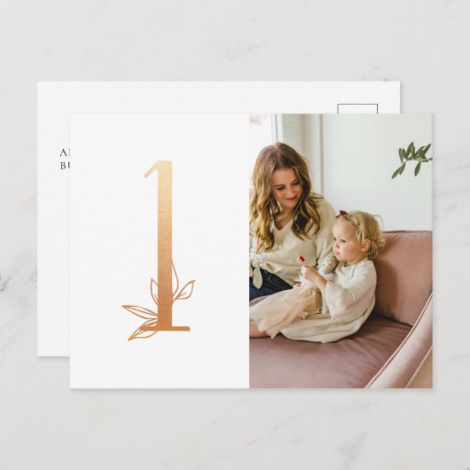 Gold First Birthday Foto Danke Post Card Postkarte (Vorne/Hinten)