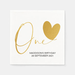 Gold First Birthday Party One Celebration Napkins Serviette