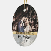 Gold First Christmas Married Paar Wedding Foto Keramik Ornament (Links)