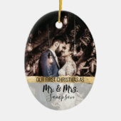 Gold First Christmas Married Paar Wedding Foto Keramik Ornament (Vorne)