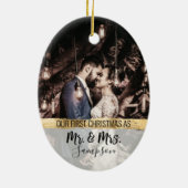 Gold First Christmas Married Paar Wedding Foto Keramik Ornament (Hinten)