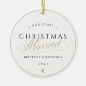 Gold First Christmas Verheiratet Keramik Ornament (Vorne)