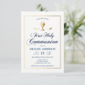 Gold First Communion Elegante Einladung (Stehend Vorderseite)