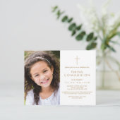 Gold First Communion Foto Einladung Postkarte (Stehend Vorderseite)