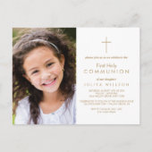 Gold First Communion Foto Einladung Postkarte (Vorderseite)