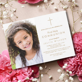 Gold First Communion Foto Einladung Postkarte