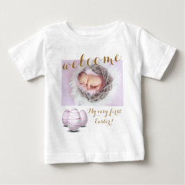 Gold First Oaster Eggs Begrüßung Foto Baby Announc Baby T-shirt