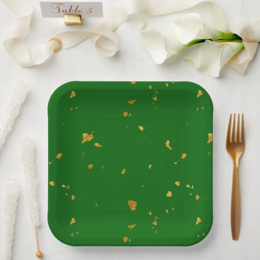 Gold Flakes auf Smarald Green Pappteller (Hochzeit)