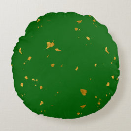 Gold Flakes auf Smarald Green Rundes Kissen