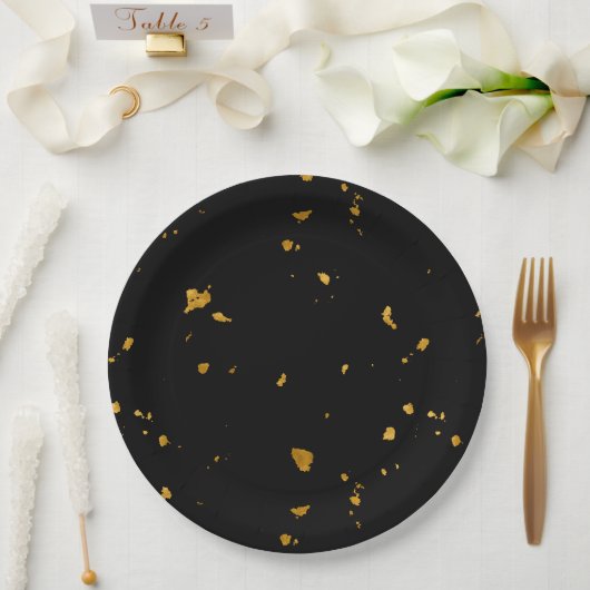 Gold Flakes Black Pappteller (Hochzeit)