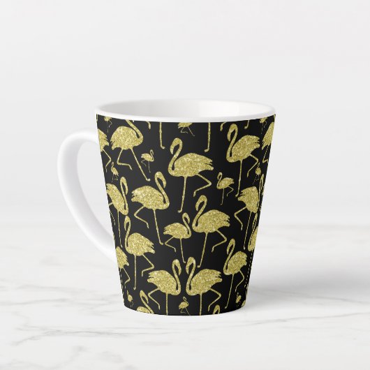 Gold Flamingo Bird Glitzer auf Black Design Milchtasse (Linke Ecke)
