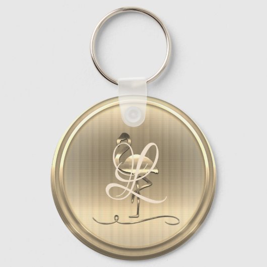 Gold Flamingo Monogram Schlüsselanhänger (Vorderseite)