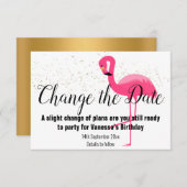 GOLD FLAMINGO PINK ÄNDERN DAS DATUM Weiß RSVP Karte (Vorne/Hinten)