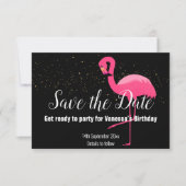 GOLD FLAMINGO PINK SAVE THE DATE SCHWARZ RSVP KARTE (Vorderseite)