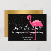 GOLD FLAMINGO PINK SAVE THE DATE SCHWARZ RSVP KARTE (Vorne/Hinten)