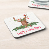Gold Fleck Christmas Deer Happy Holidays Untersetzer (Linke Seite)