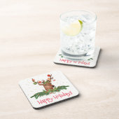 Gold Fleck Christmas Deer Happy Holidays Untersetzer (Rechte Seite)