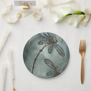 Gold Fleck Dragonfis auf Gunmetal Gray Pappteller