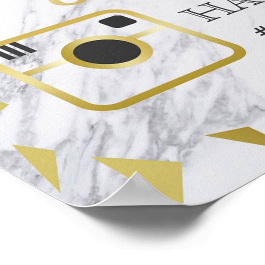 Gold Flecks & Marble Wedding Hashtag Poster (Ecke)