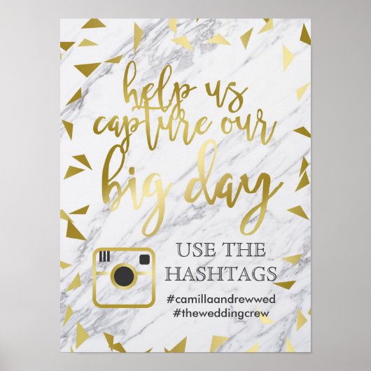 Gold Flecks & Marble Wedding Hashtag Poster (Vorne)