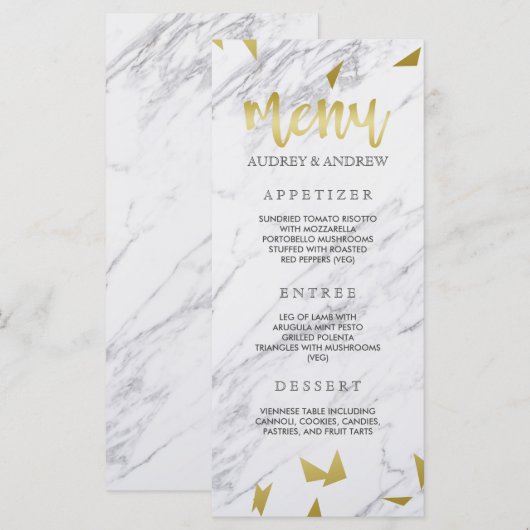 Gold Flecks & Marble Wedding Menu Menükarte (Vorne/Hinten)