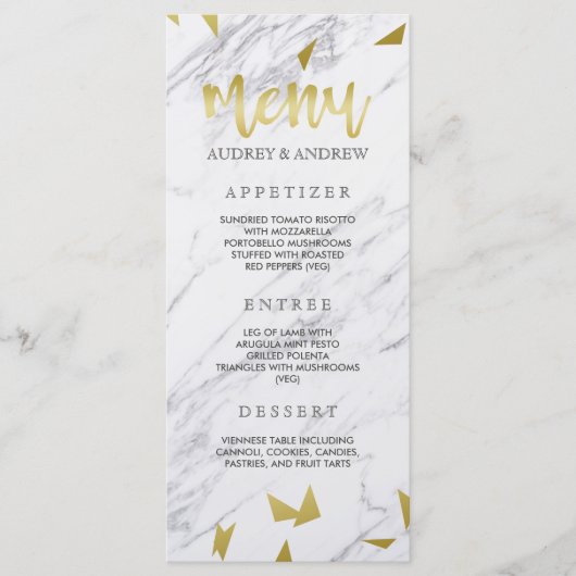 Gold Flecks & Marble Wedding Menu Menükarte (Vorderseite)