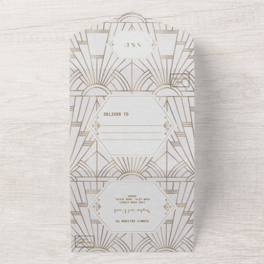 Gold Fleur-de-lis Art Deco All In One Einladung (Außenbereich)