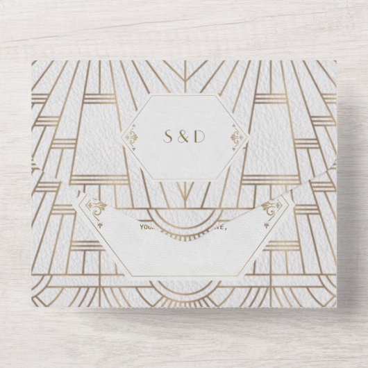 Gold Fleur-de-lis Art Deco All In One Einladung (Rückseite)