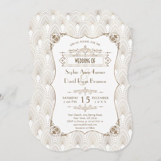 Gold Fleur-de-lis Art Deco Einladung (Vorne/Hinten)