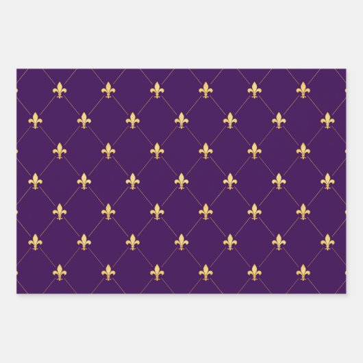 Gold Fleur-de-Lis auf Dunkel Lila Geschenkpapier Set (Vorderseite 3)