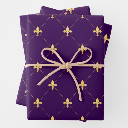 Gold Fleur-de-Lis auf Dunkel Lila Geschenkpapier Set (Beispiel)