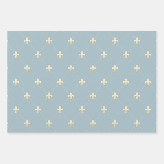 Gold Fleur-de-Lis auf Dusky Blue Geschenkpapier Set (Vorderseite)