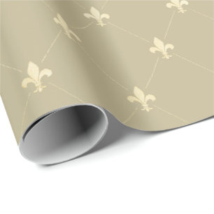 Gold Fleur-de-Lis auf Dusky Latte Brown Geschenkpapier