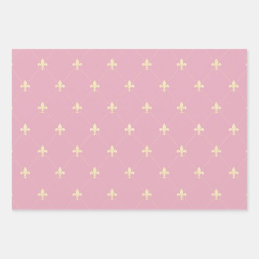 Gold Fleur-de-Lis auf Dusky Pink Geschenkpapier Set (Vorderseite 3)