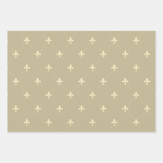 Gold Fleur-de-Lis auf Light Brown Geschenkpapier Set (Vorderseite 3)