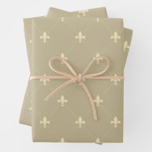Gold Fleur-de-Lis auf Light Brown Geschenkpapier Set
