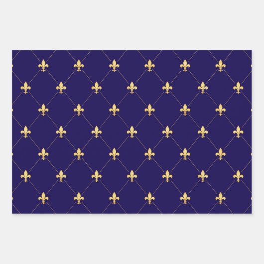 Gold Fleur-de-Lis auf Midnight Blue Geschenkpapier Set (Vorderseite)