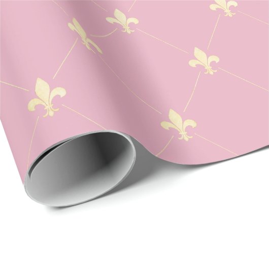 Gold Fleur-de-Lis auf Pink Geschenkpapier (Rolleneckpunkt)