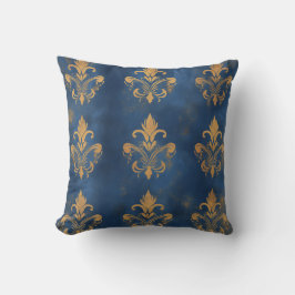 Gold Fleur-de-Lis auf Royal Blue Kissen