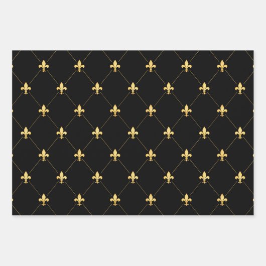 Gold Fleur-de-Lis auf Schwarz Geschenkpapier Set (Vorderseite)