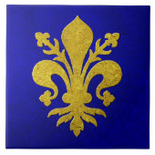 Gold Fleur-de-lis Blue Background Fliese (Vorderseite)
