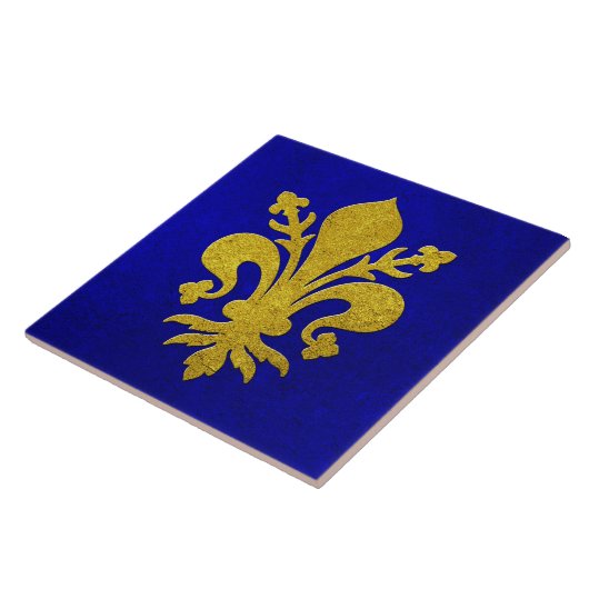 Gold Fleur-de-lis Blue Background Fliese (Seite)